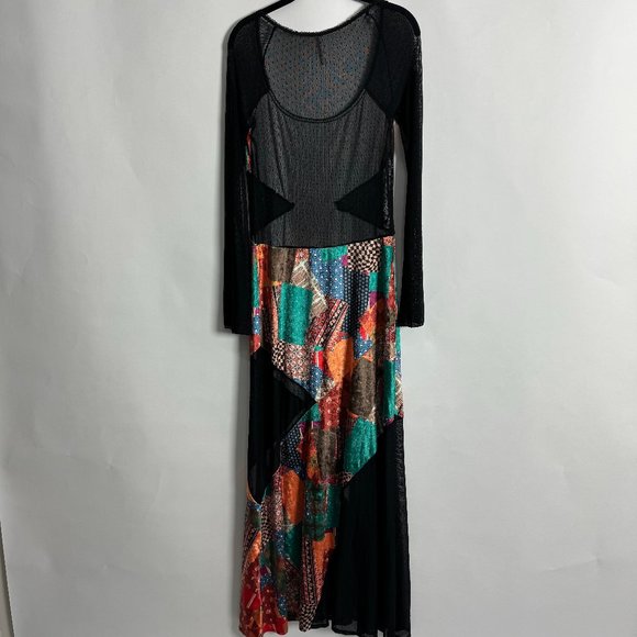 NEW FREE PEOPLE PARKER PATCHWORK VELVET MESH MAXI DRESS XS S M 💚🧡💙 - Picture 5 of 9